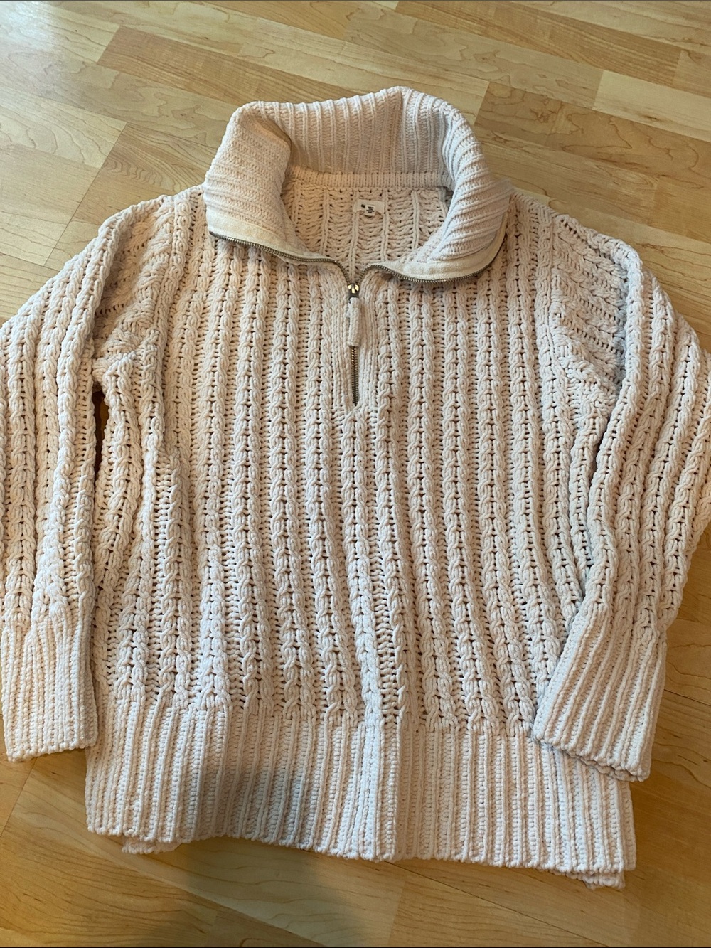aerie soft Cream Cable Knit Half-Zip Sweater